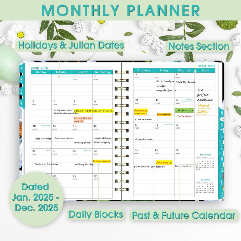 Ymumuda 2025 Planner, 12-Month Daily Weekly Monthly Planner from JAN.2025 to DEC.2025, 8.4"" X 6"", Spiral Planner Notebook with Stickers, Elastic Closure, Inner Pocket - Image 3